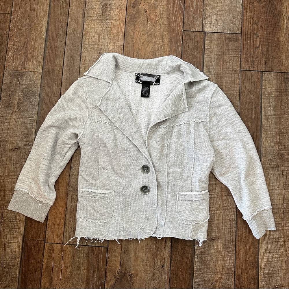 3/4 Sleeve Light Gray Cardigan with distressing, L